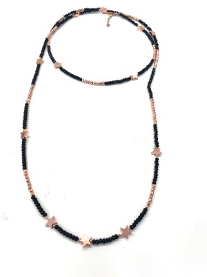 collana lunga con pietre naturali ematite e stelle in  argento925 bagnate in oro rosa